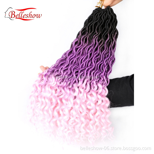 Hot sell wholesale 24 stands ombre color crochet braid hair faux locs with curly ends wavy faux locs crochet goddess faux locs